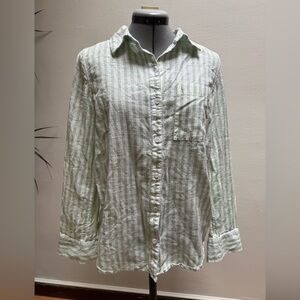 Lola River 100% Cotton Mint Striped Casual Button-Down Shirt